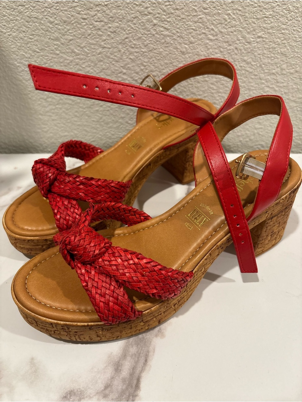 Seychelles Red Braided Cork Wedge Sandals - Picture 4 of 8